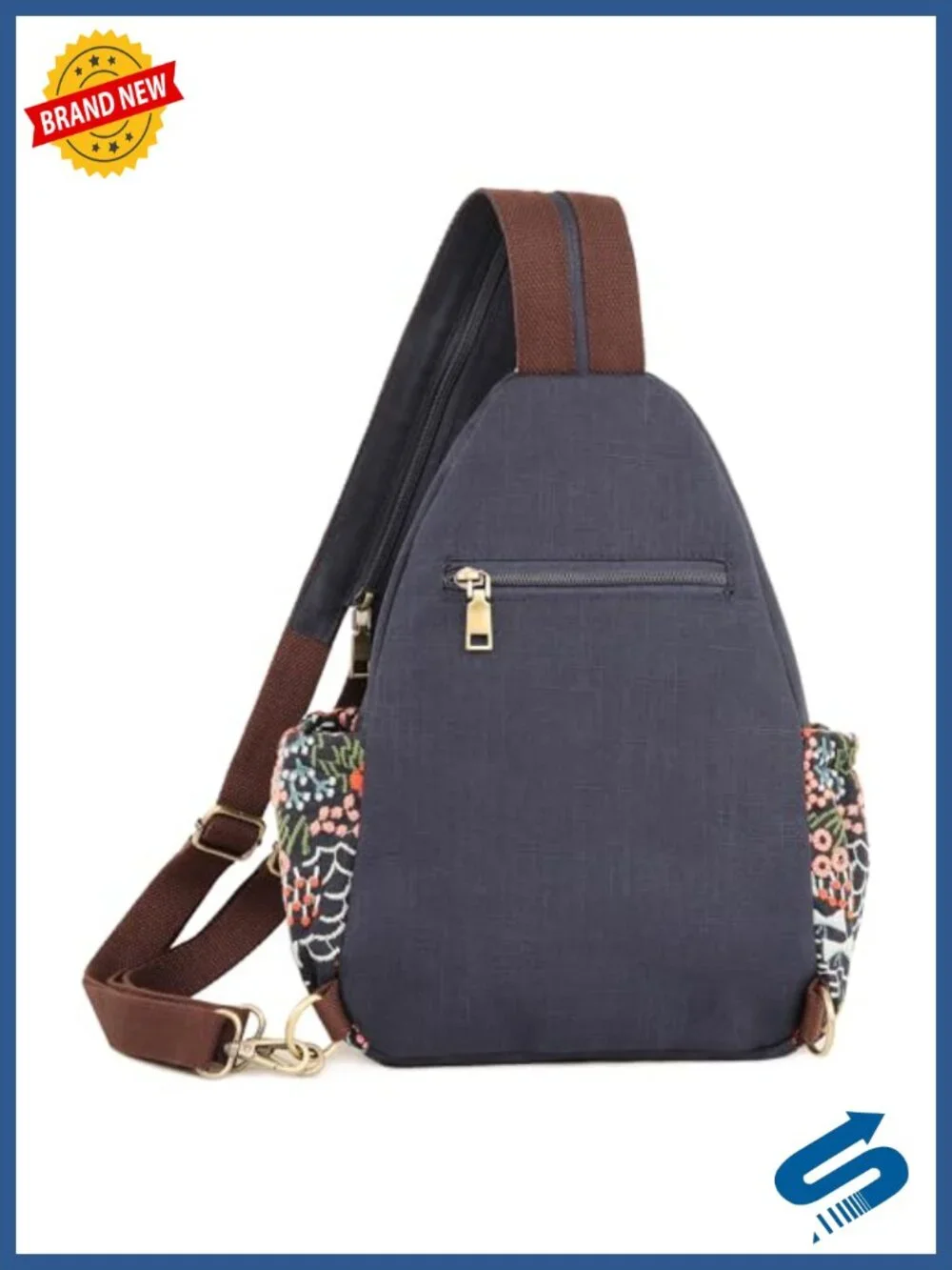 Canvas Sling Backpack Purse Embroidered Flowers Travel Crossbody Bag